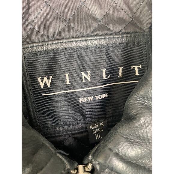 Winlit Mens Black Leather Jacket XL With Zipper Closure & Side Pockets - Picture 4 of 5
